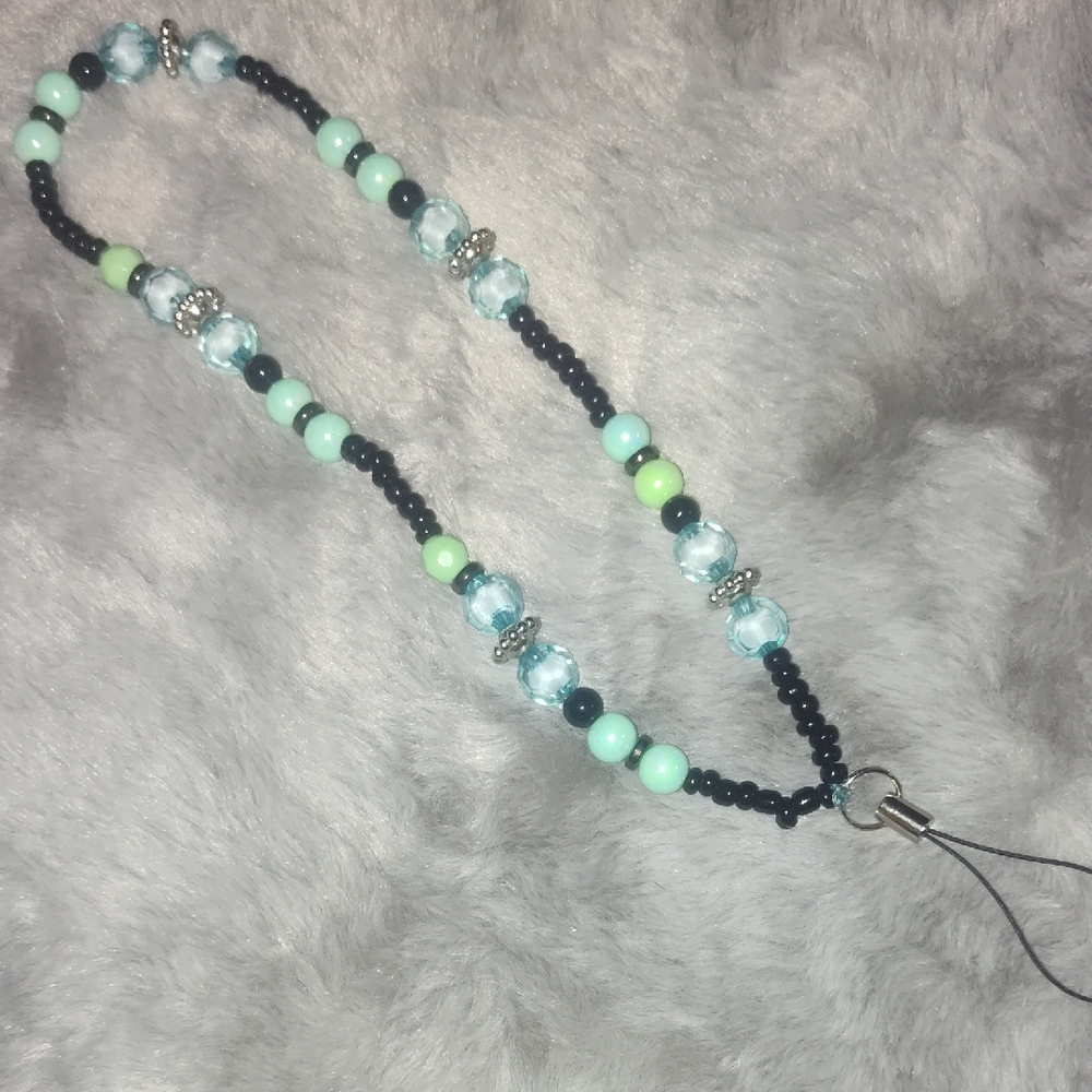 Beaded Lanyard with Blue and Green Accents